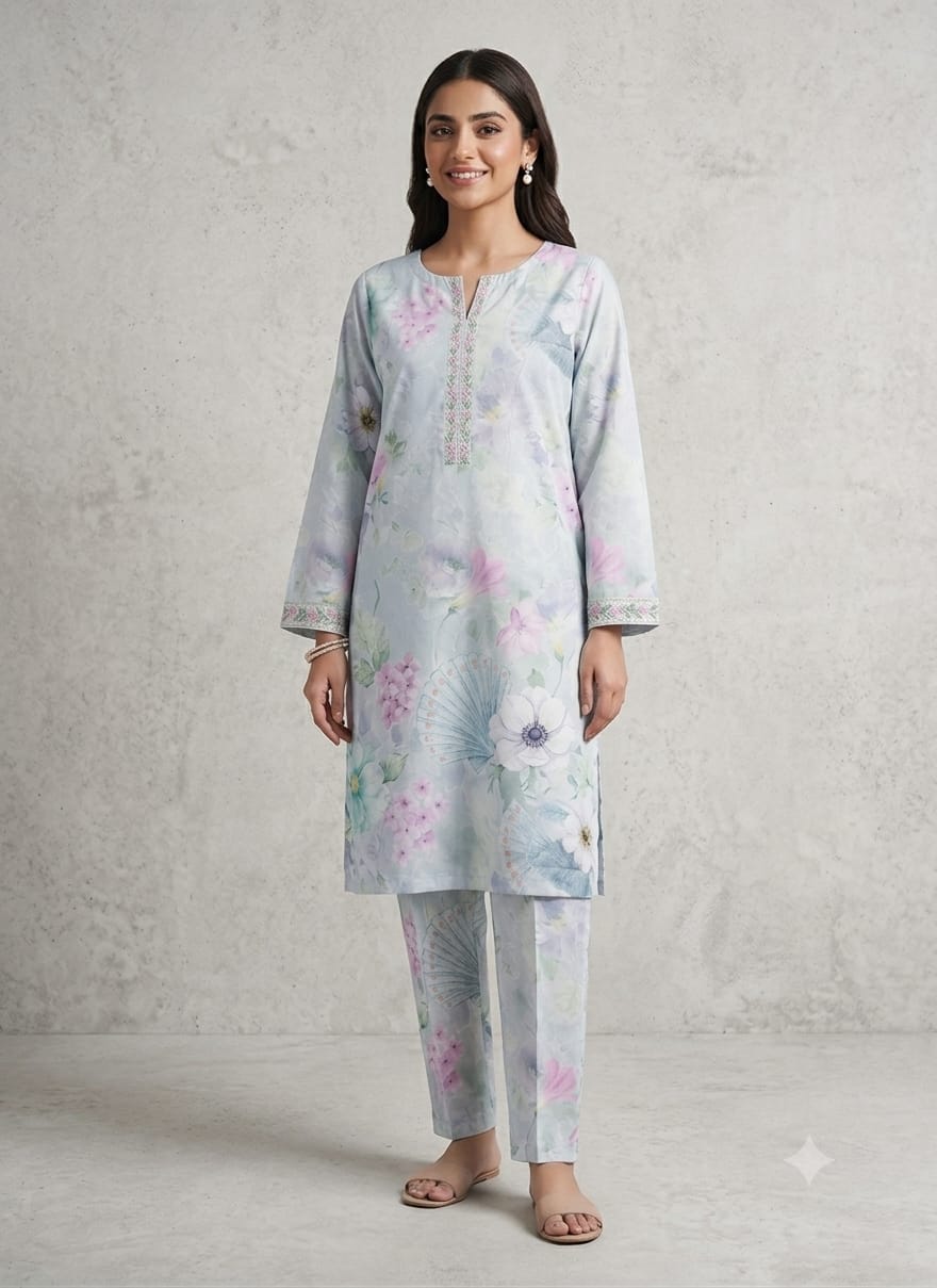 2-Pcs Digital Printed Premium Lawn By So Kamal SK-1